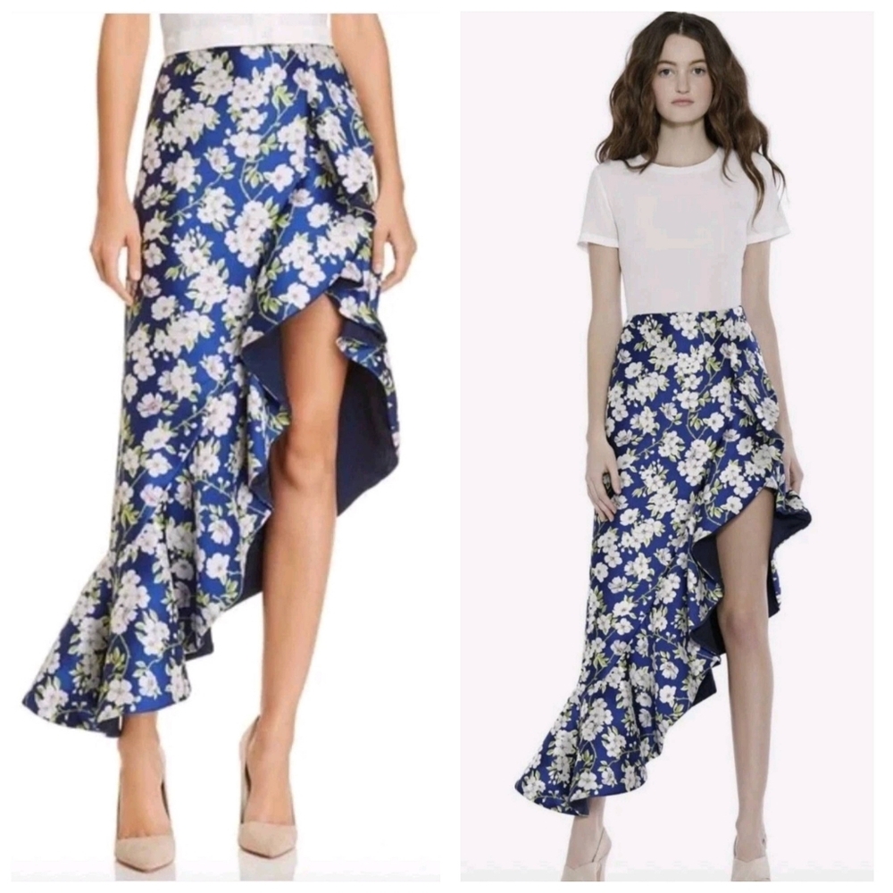 Alice + Olivia asymmetrical lovetta floral print ruffle high low Skirt Size 4 - Picture 3 of 13